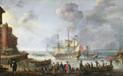 Schiffe, die in einem Hafen ankommen